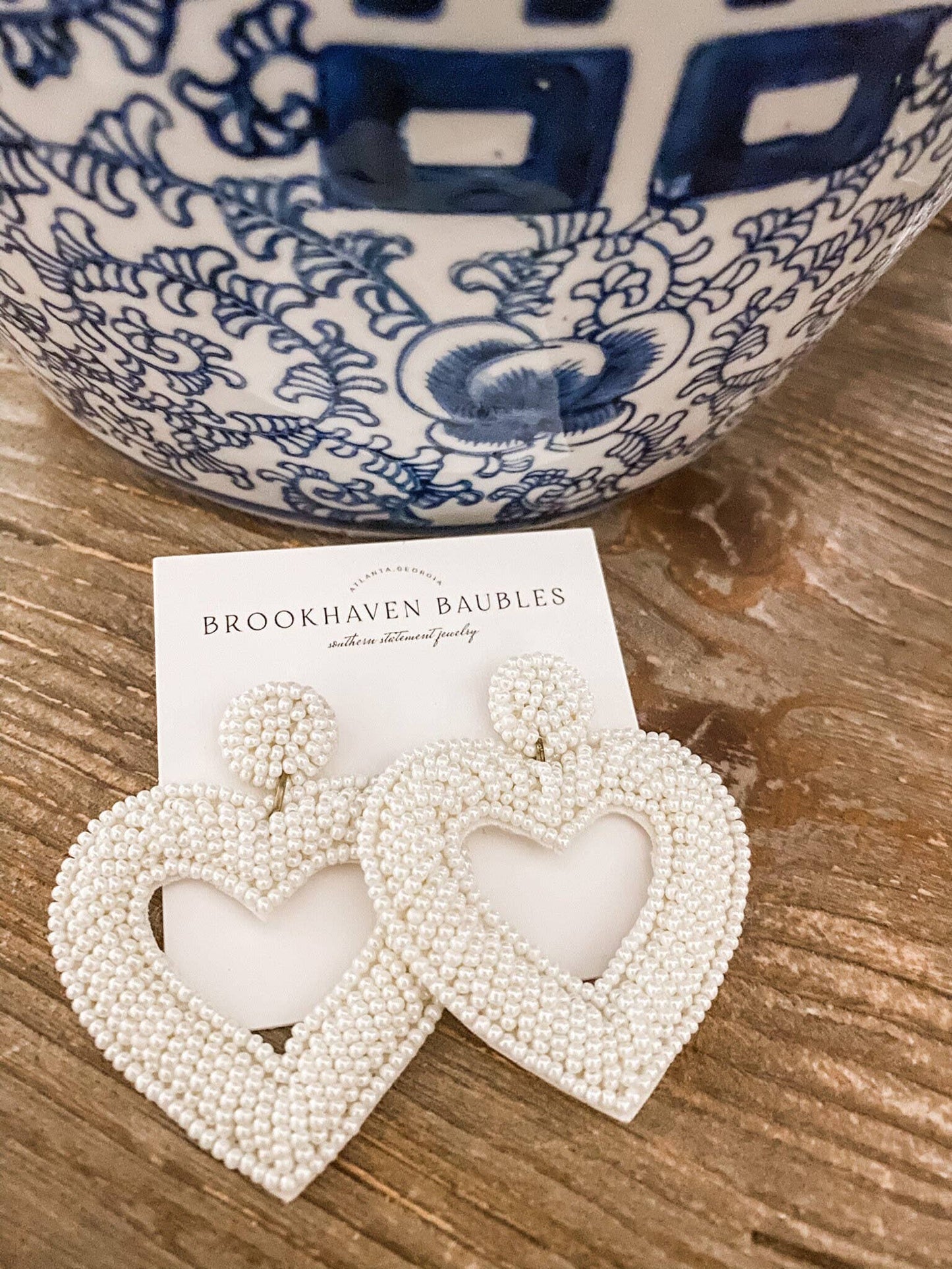 Ivory Beaded Heart Statement Earrings for Bride