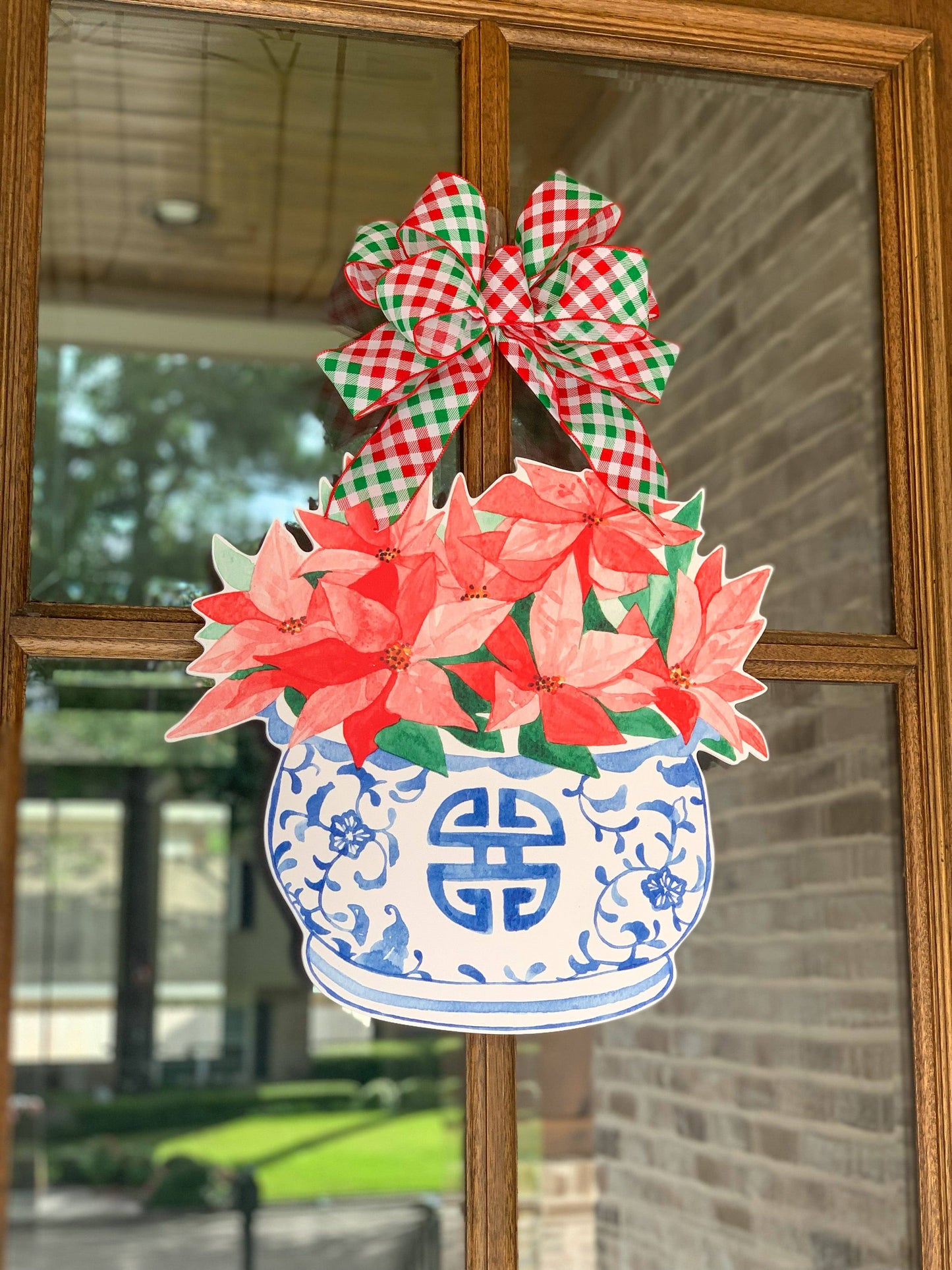 Kim Cache Pot with Poinsettias Door Hanger
