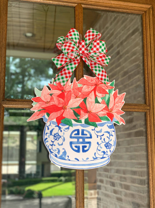 Kim Cache Pot with Poinsettias Door Hanger