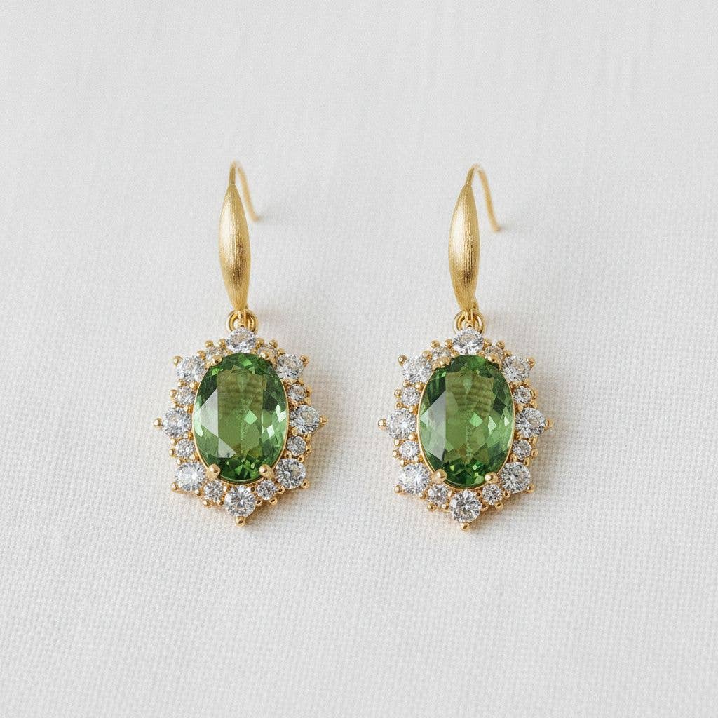 Regal Olive Green Gemstone Drop Earrings
