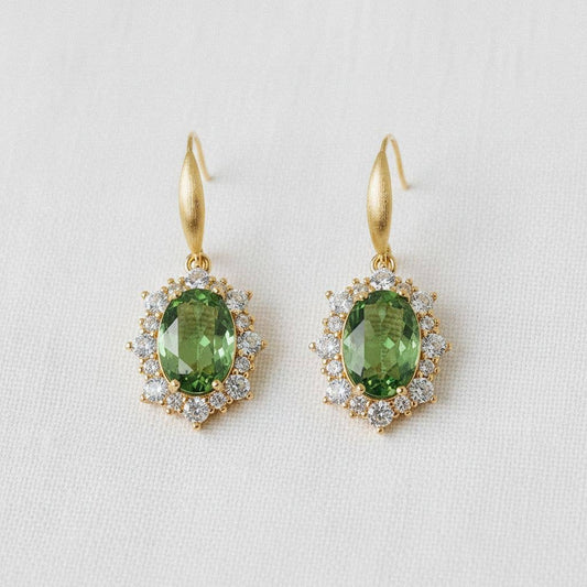 Regal Olive Green Gemstone Drop Earrings