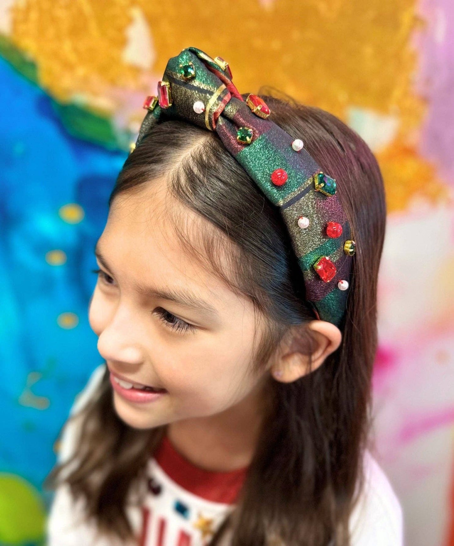 Child Size Classic Christmas Shimmer Plaid Headband 