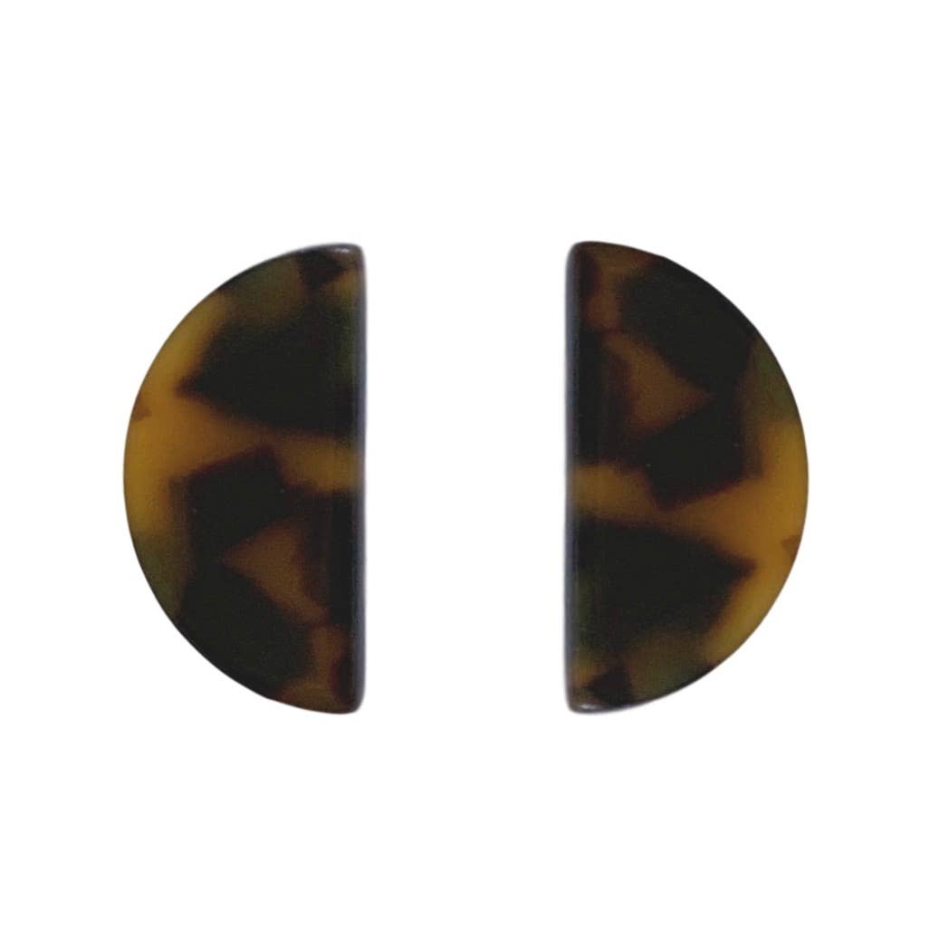 Brown Tortoise Halfmoon Statement Stud Earrings