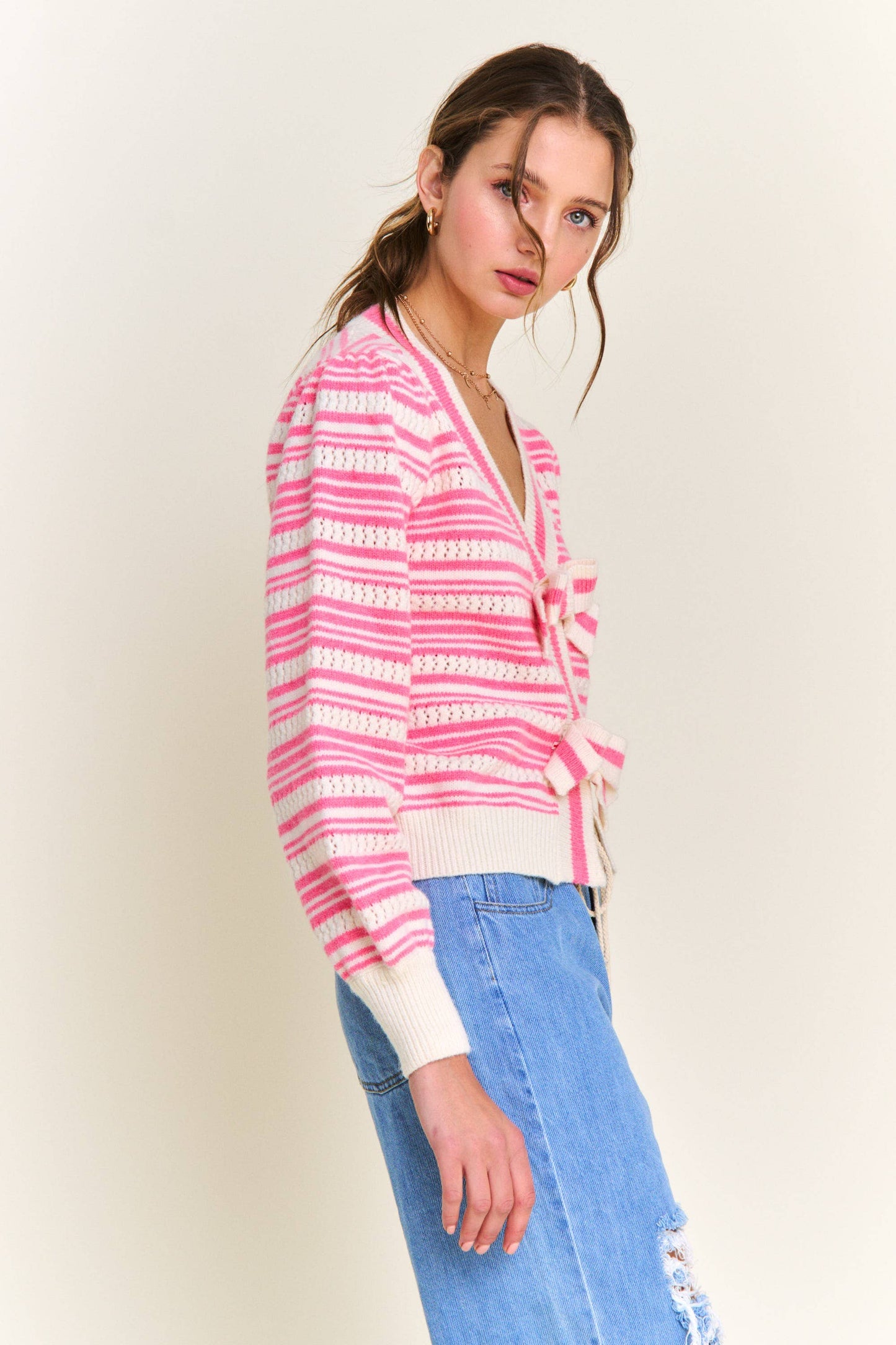 Pink Stripe Knit Cardigan