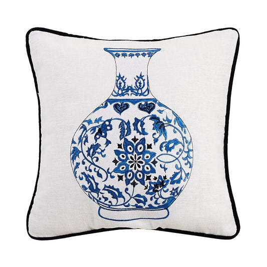 Chinoiserie Vase Embroidered Pillow