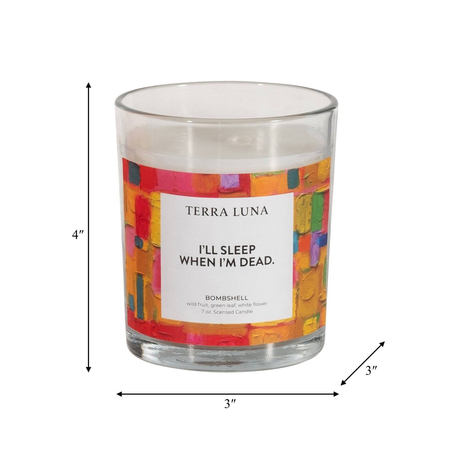 Boxed Candle - Yellow/Orange Glass "Sleep When Dead", 7 Oz