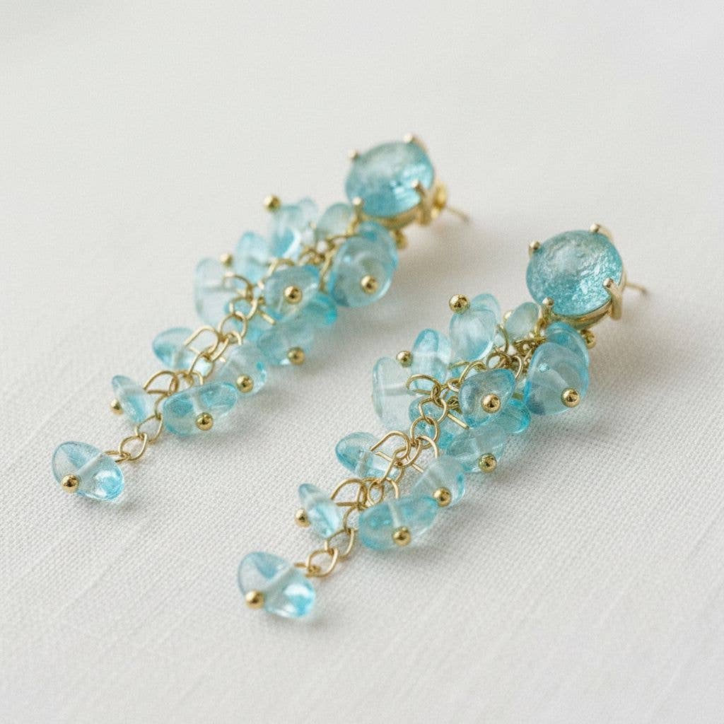Vintage Blue Crushed Stone Tassel Dangle Earrings