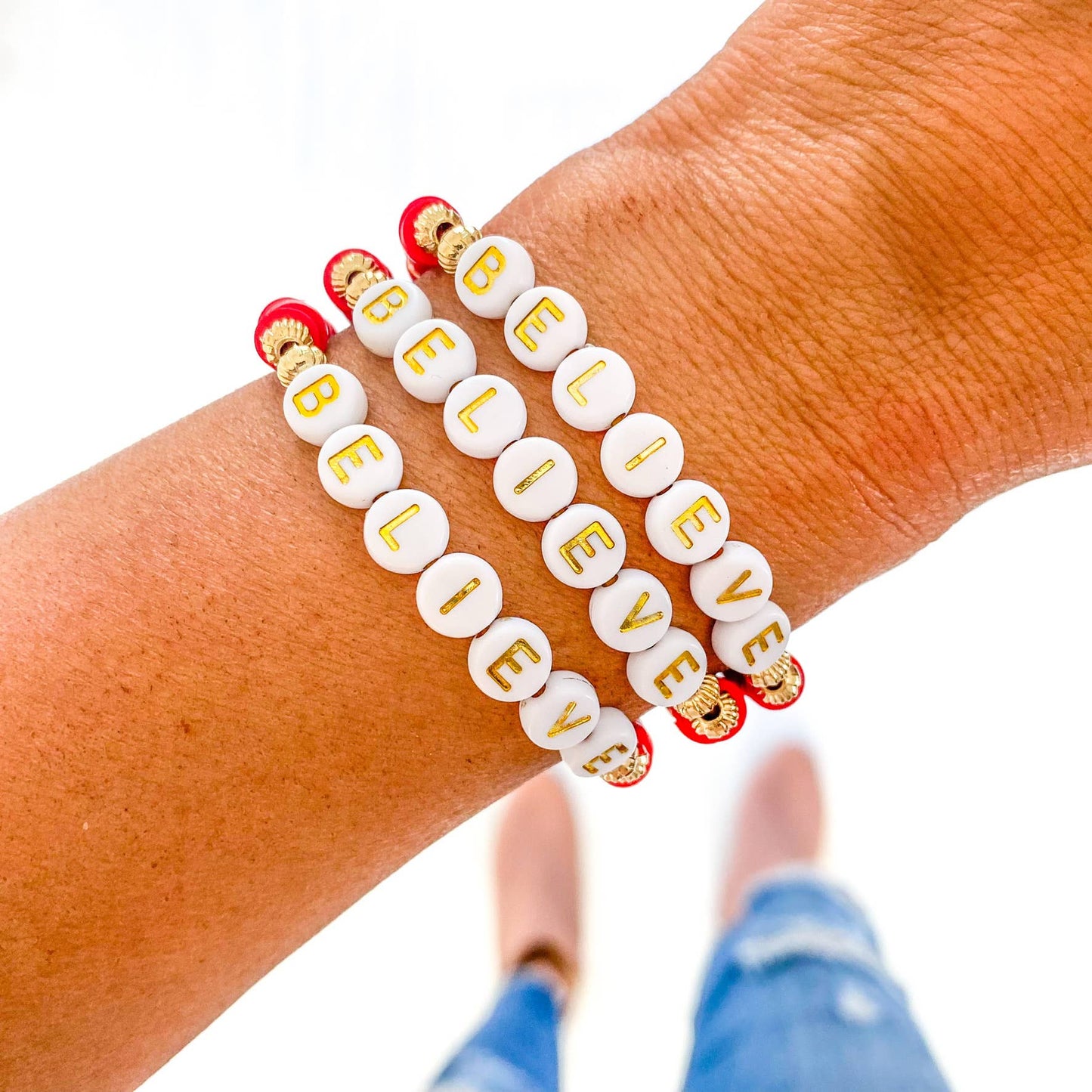 Valentine word Heishi Bracelets: Gold Bead-Pink white red heart