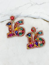 Load image into Gallery viewer, &#39;16&#39; Birthday Celebration Rhinestone Drop Earrings
