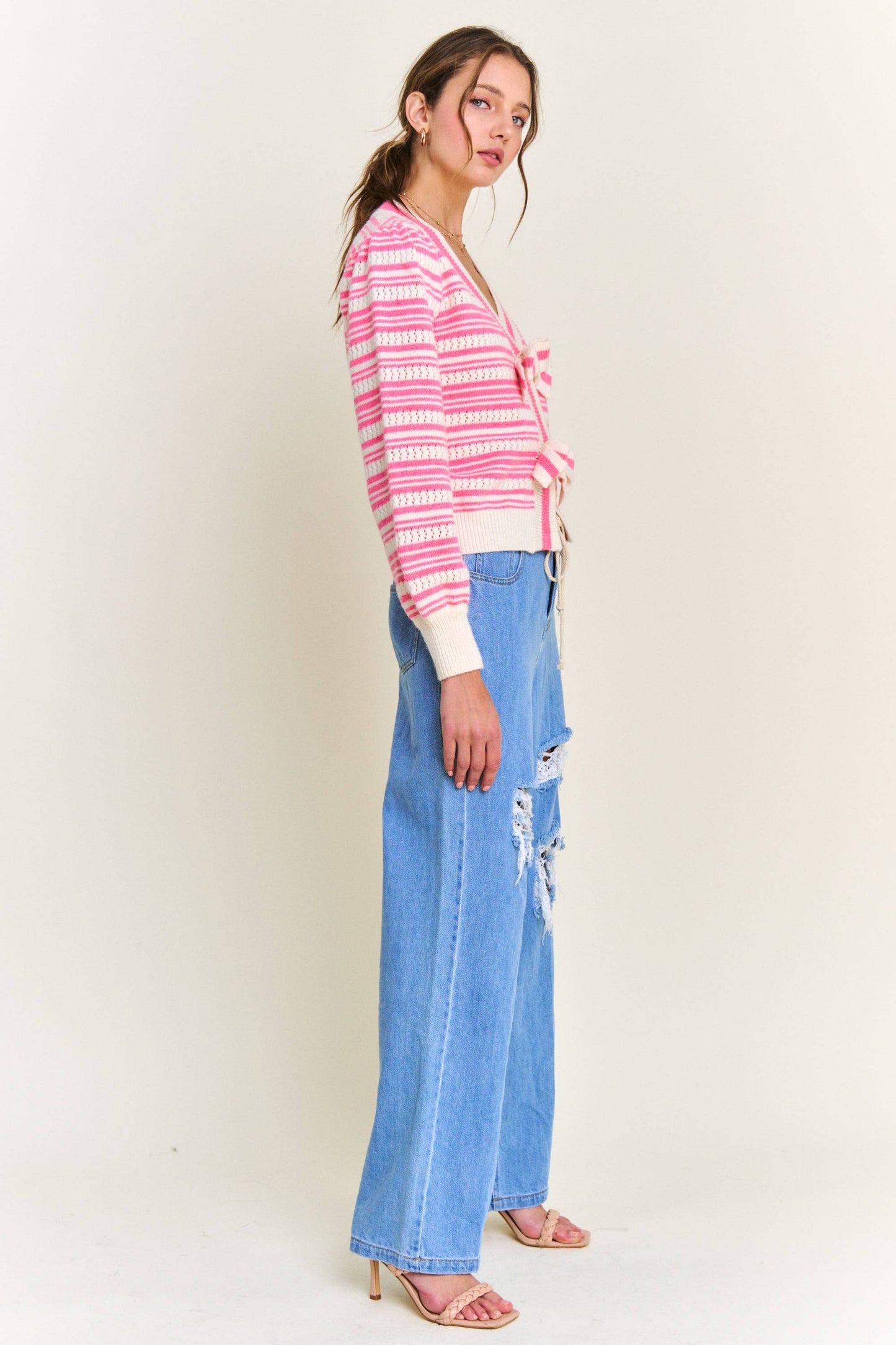 Pink Stripe Knit Cardigan