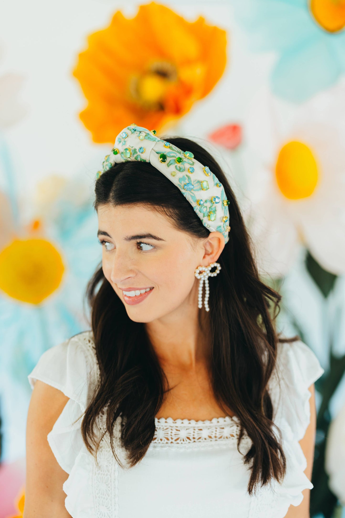 Blue & Green Floral Headband With Cabochons