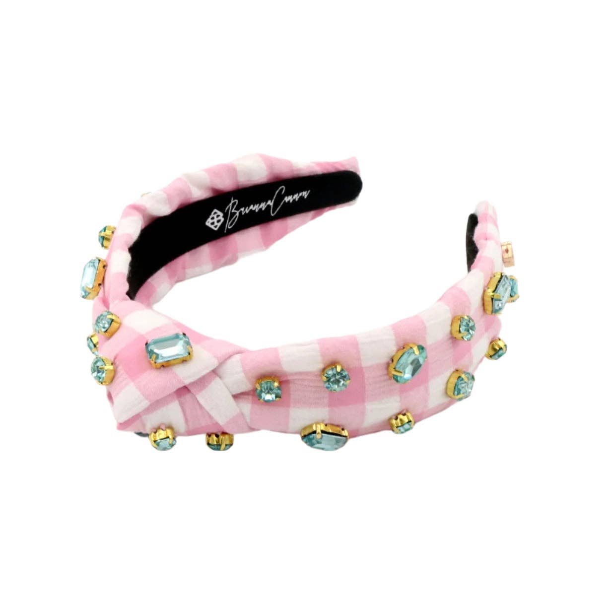 Pink Gingham Headband Robin Egg Blue Rhinestones