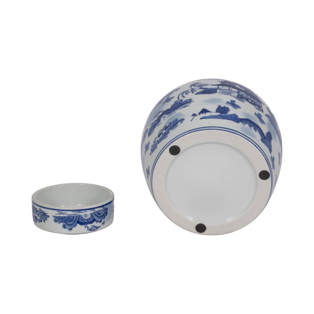 Ceramic Accent Round Lidded Decorative Jar - Blue, 10 in.