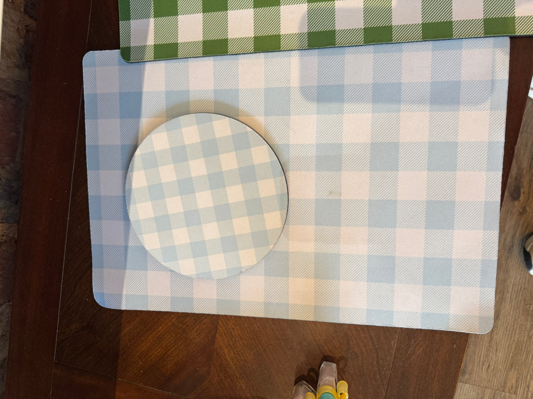 Blue Gingham Desk Set- see small spot!
