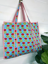 Load image into Gallery viewer, Quilted Tote Bag | Blue Floral Bag | Large Shopping Tote Bag
