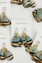 Load image into Gallery viewer, Brown Striped Feather Statement Tassel Earrings
