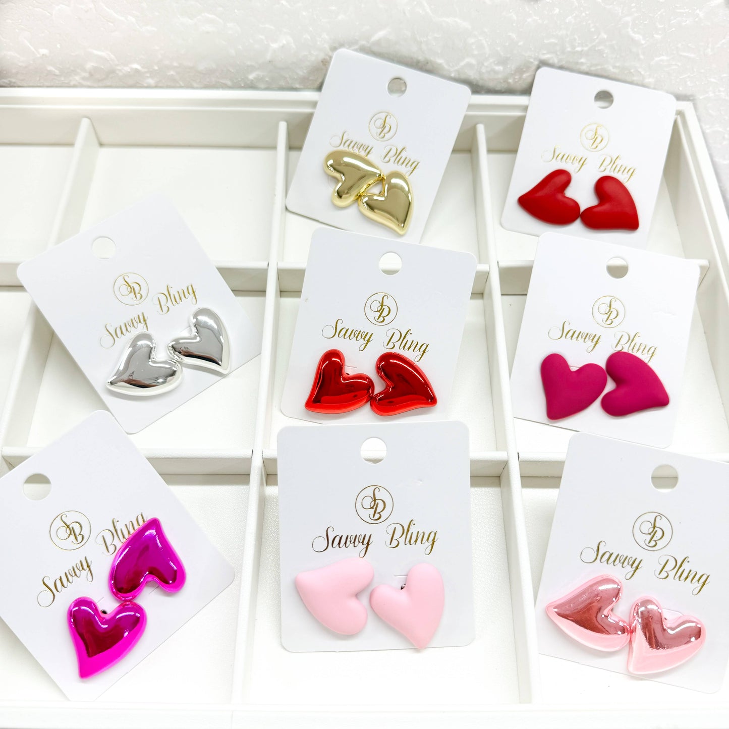 Chunky Heart Valentine Earrings: Metallic Light Pink