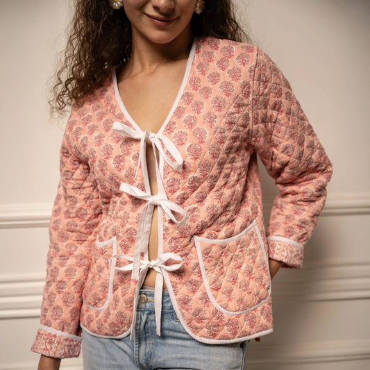 Quilted Jacket | Pink | Block Print Jacket | Fleur Jacket