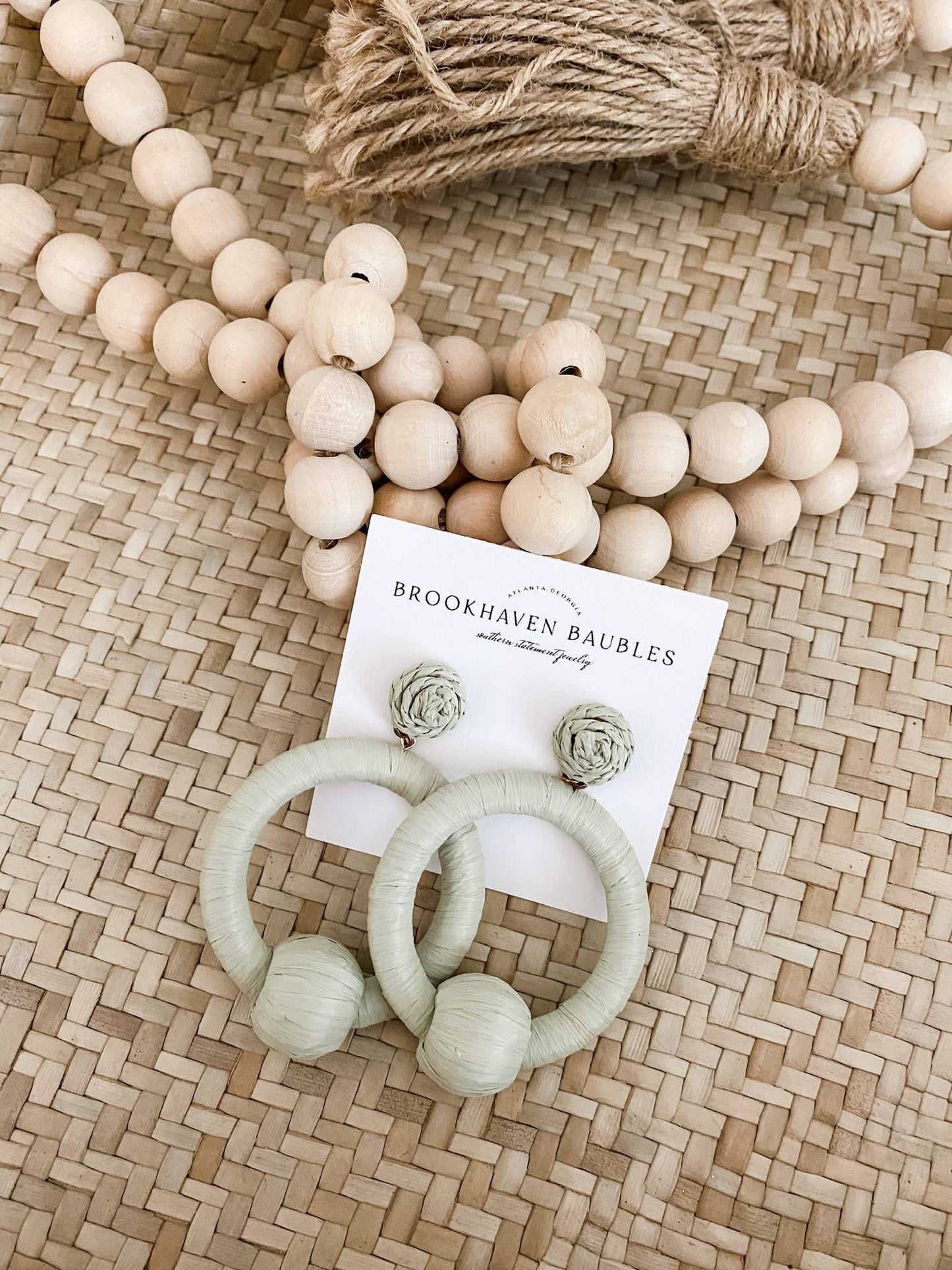 Pastel Mint Raffia Drop Hoop Earrings - Southern Jewelry
