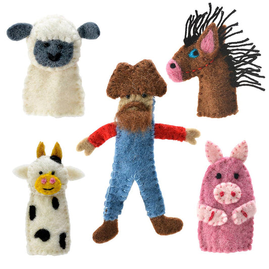 Felted Old McDonald's Farm Animal Finger Puppet (5 in a Set)
