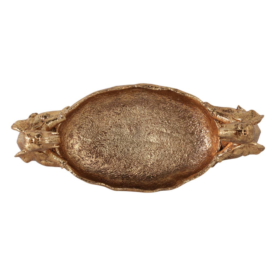 Resin Two Elephant Figurines Holding Bowl - Gold, 14 in.