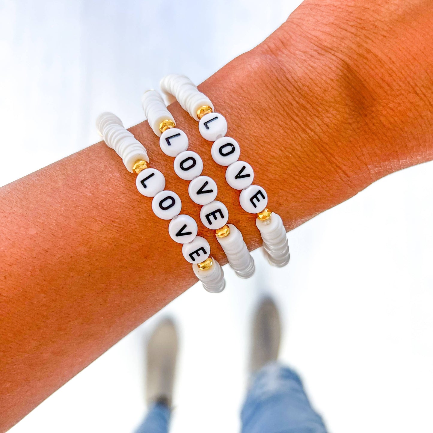 Valentine word Heishi Bracelets: Blush-Love
