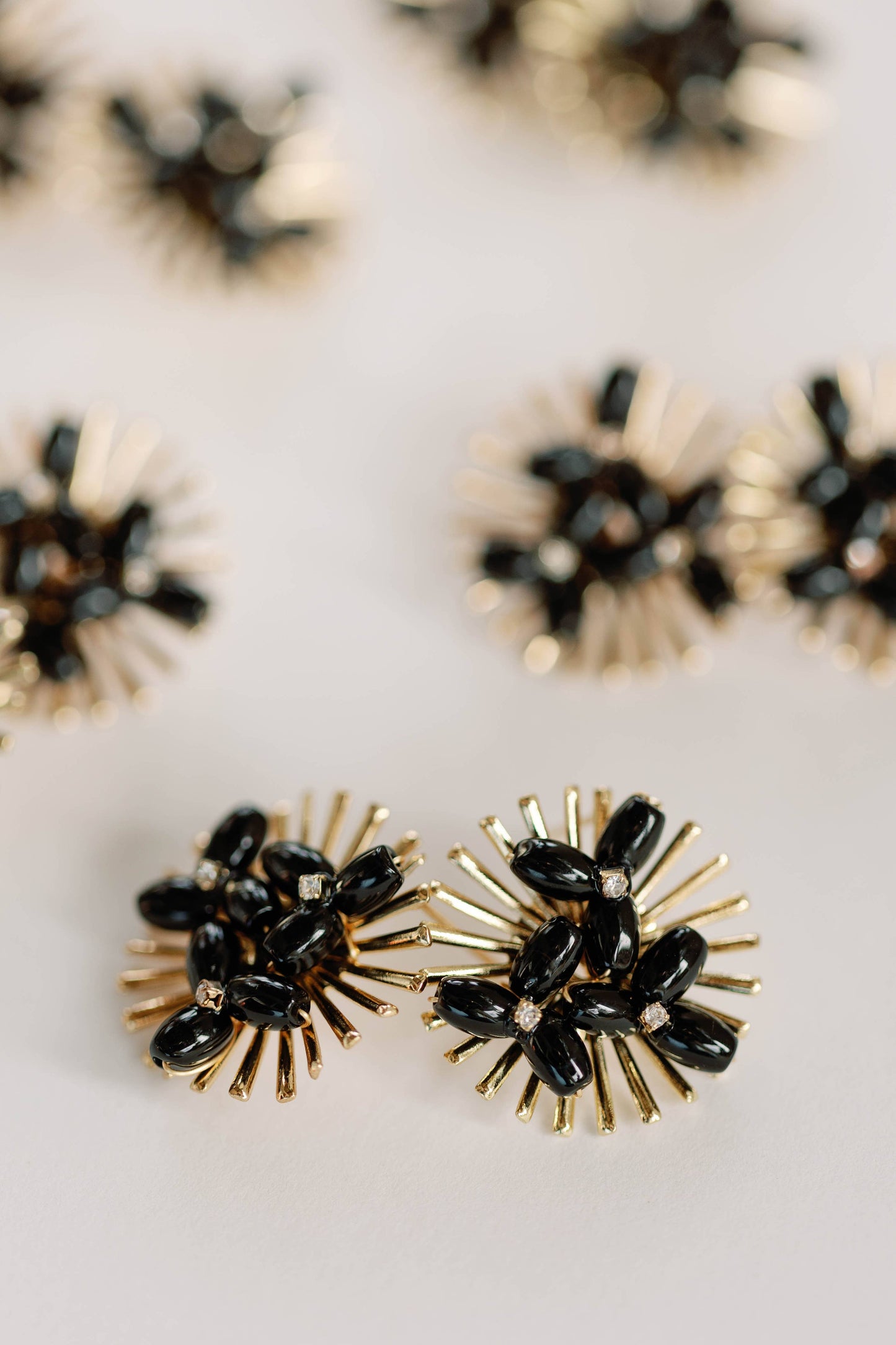 Black Sunburst Statement Stud Earrings