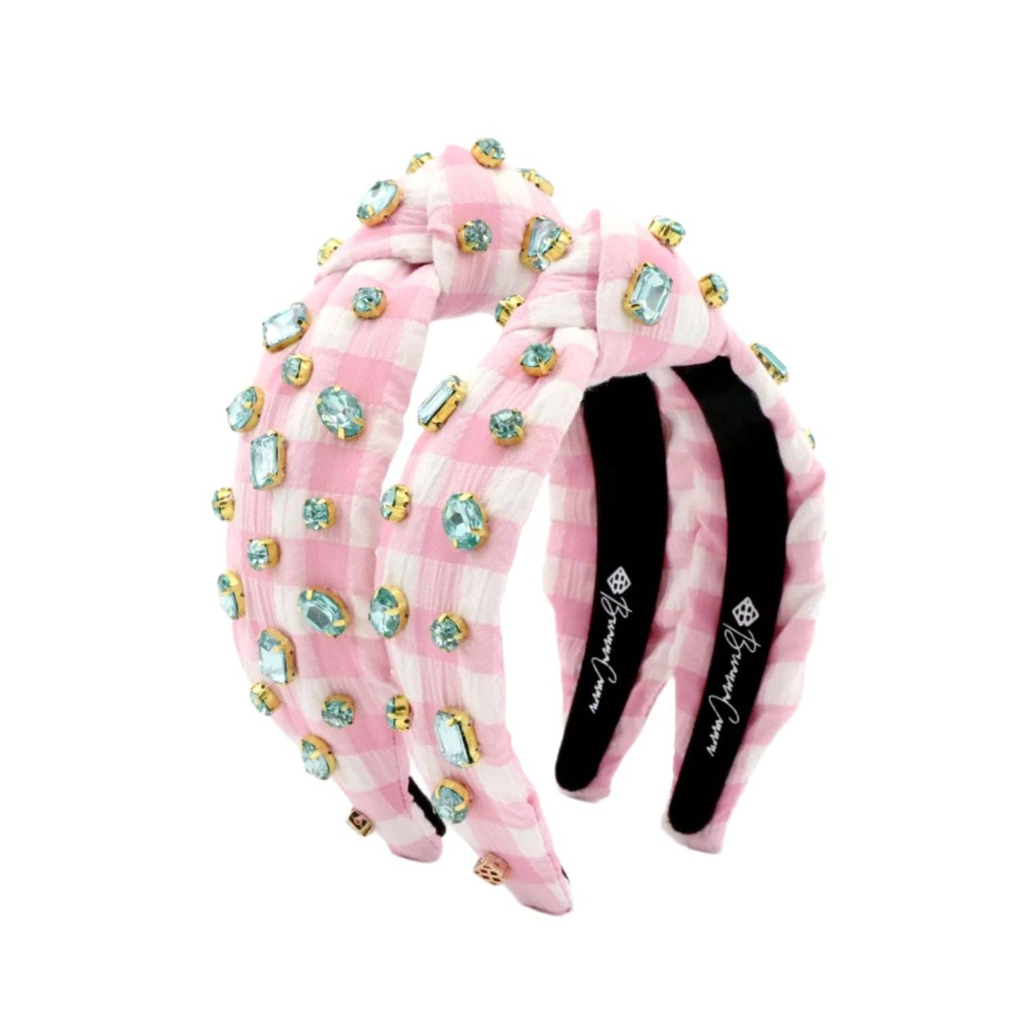 Pink Gingham Headband Robin Egg Blue Rhinestones