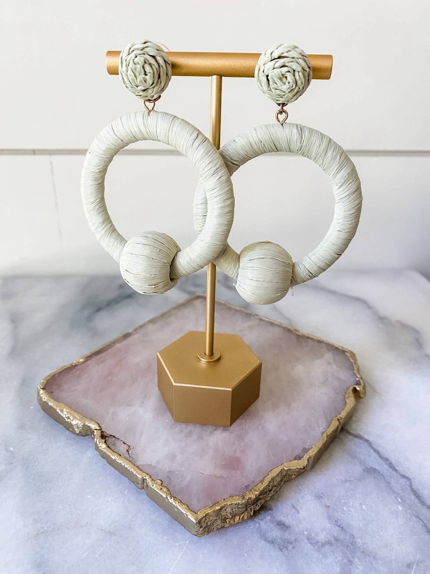 Pastel Mint Raffia Drop Hoop Earrings - Southern Jewelry