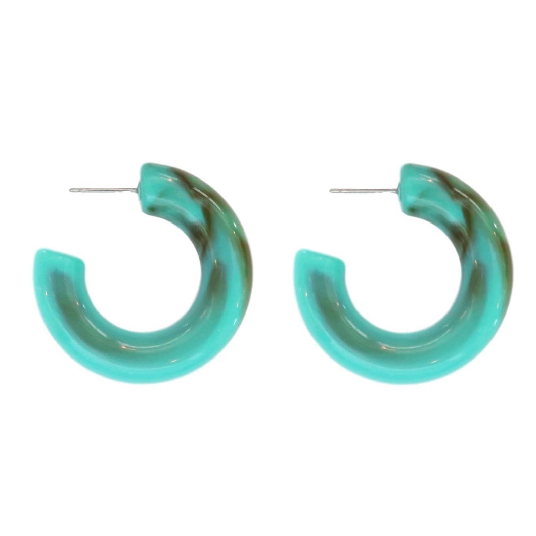 Turquoise Chunky Lucite Statement Hoop Earrings