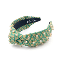 Load image into Gallery viewer, Green Scalloped Headband with Gold Beads
