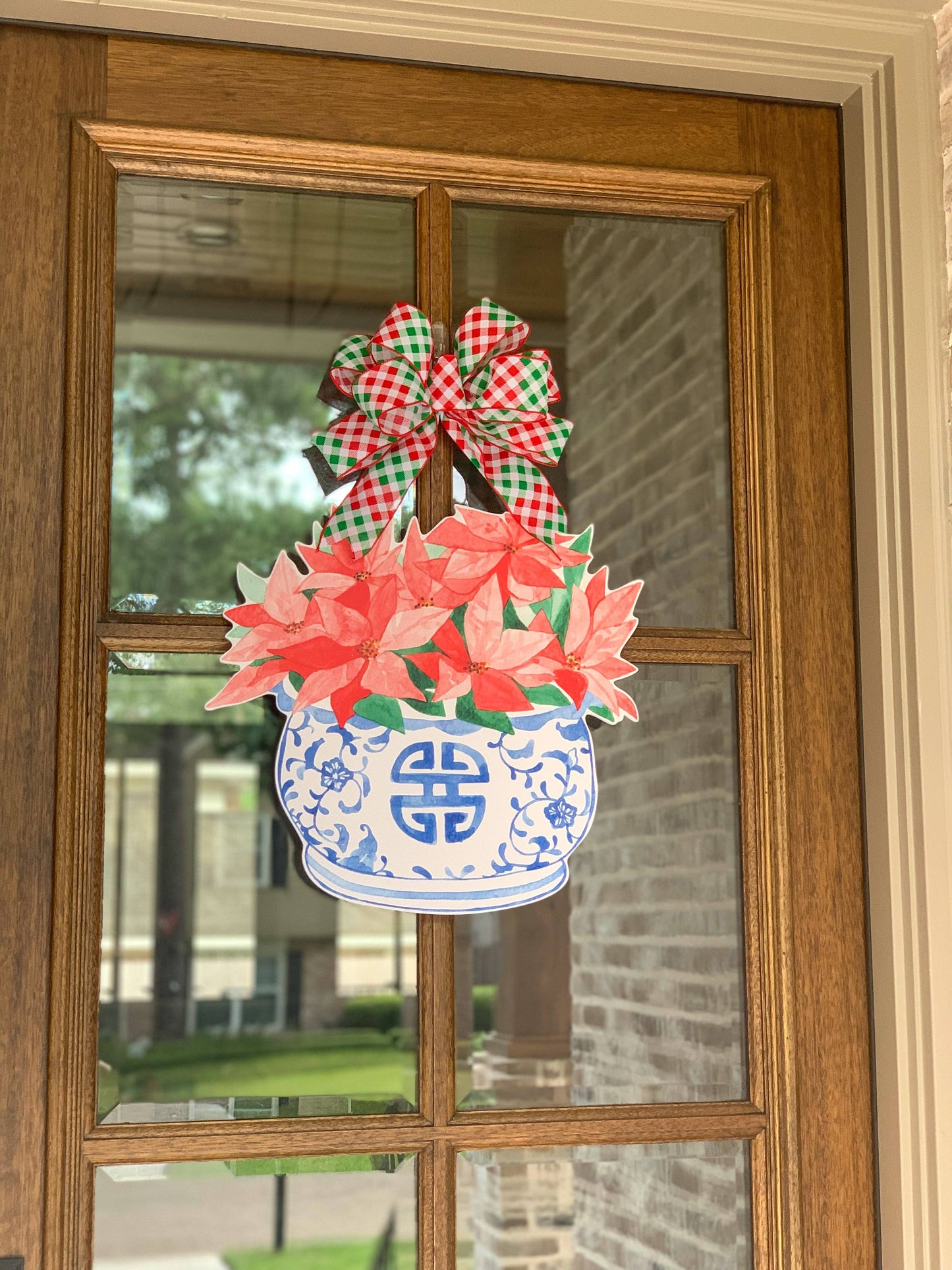 Kim Cache Pot with Poinsettias Door Hanger