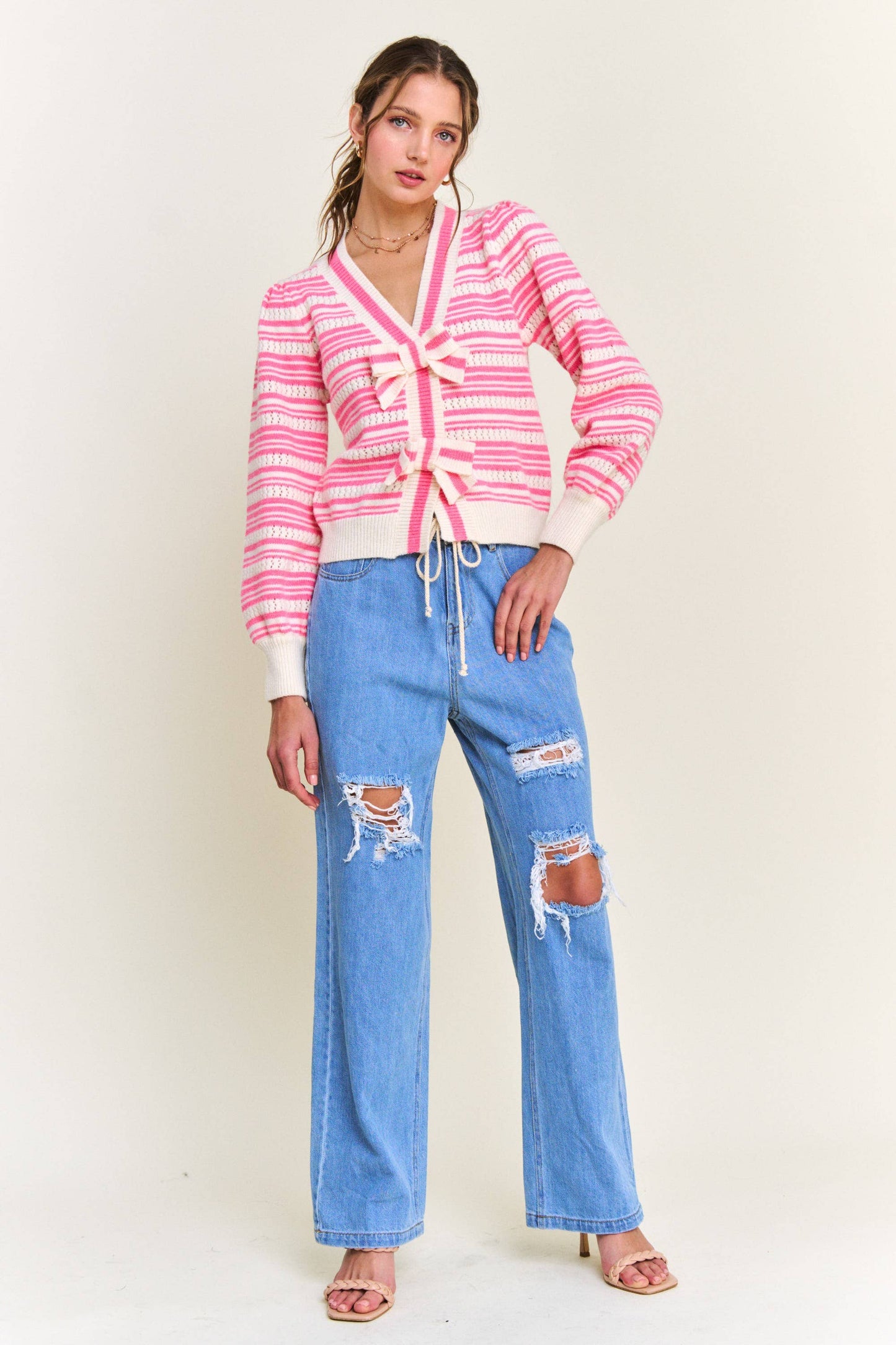 Pink Stripe Knit Cardigan