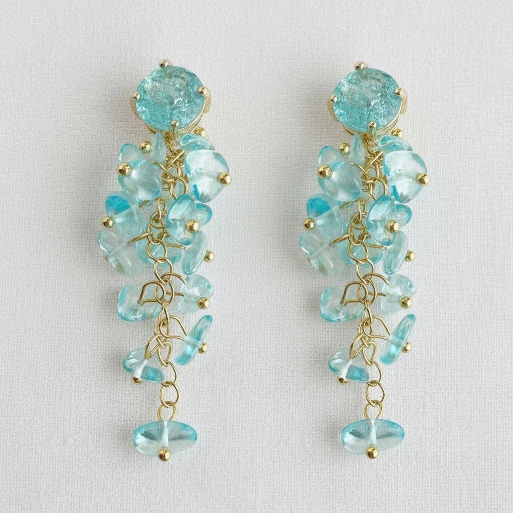 Vintage Blue Crushed Stone Tassel Dangle Earrings