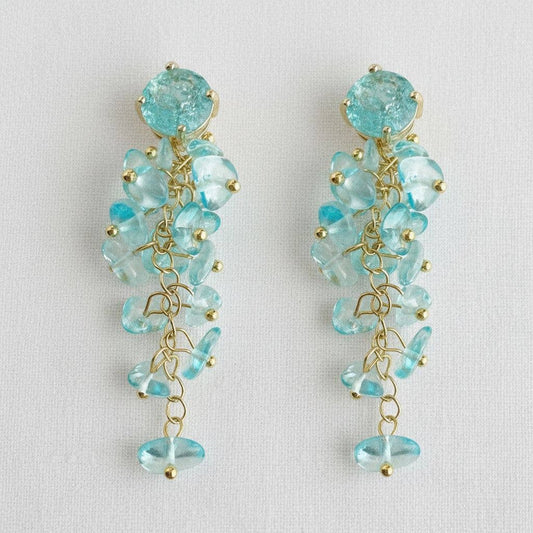 Vintage Blue Crushed Stone Tassel Dangle Earrings