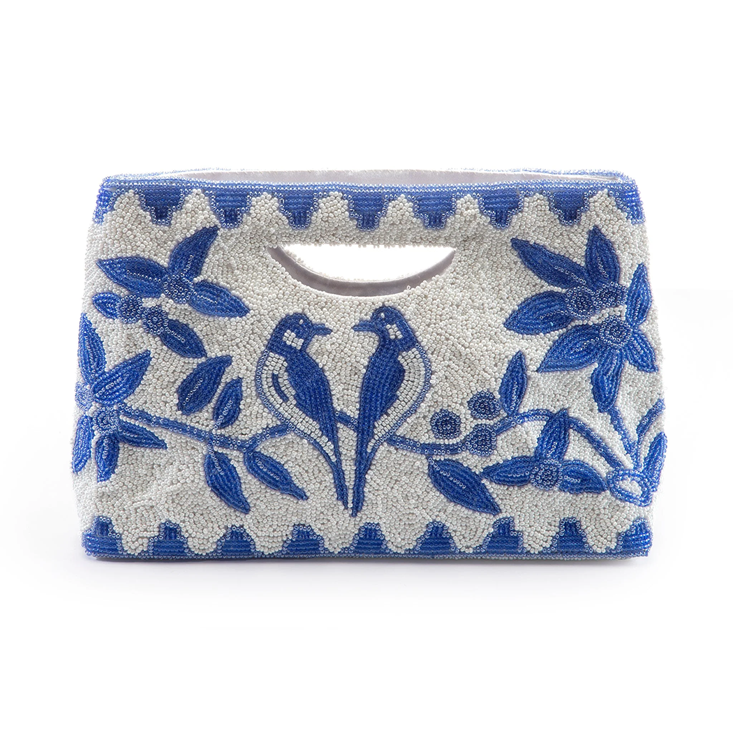 Mewer Clutch Blue Beaded Floral & Bird Design
