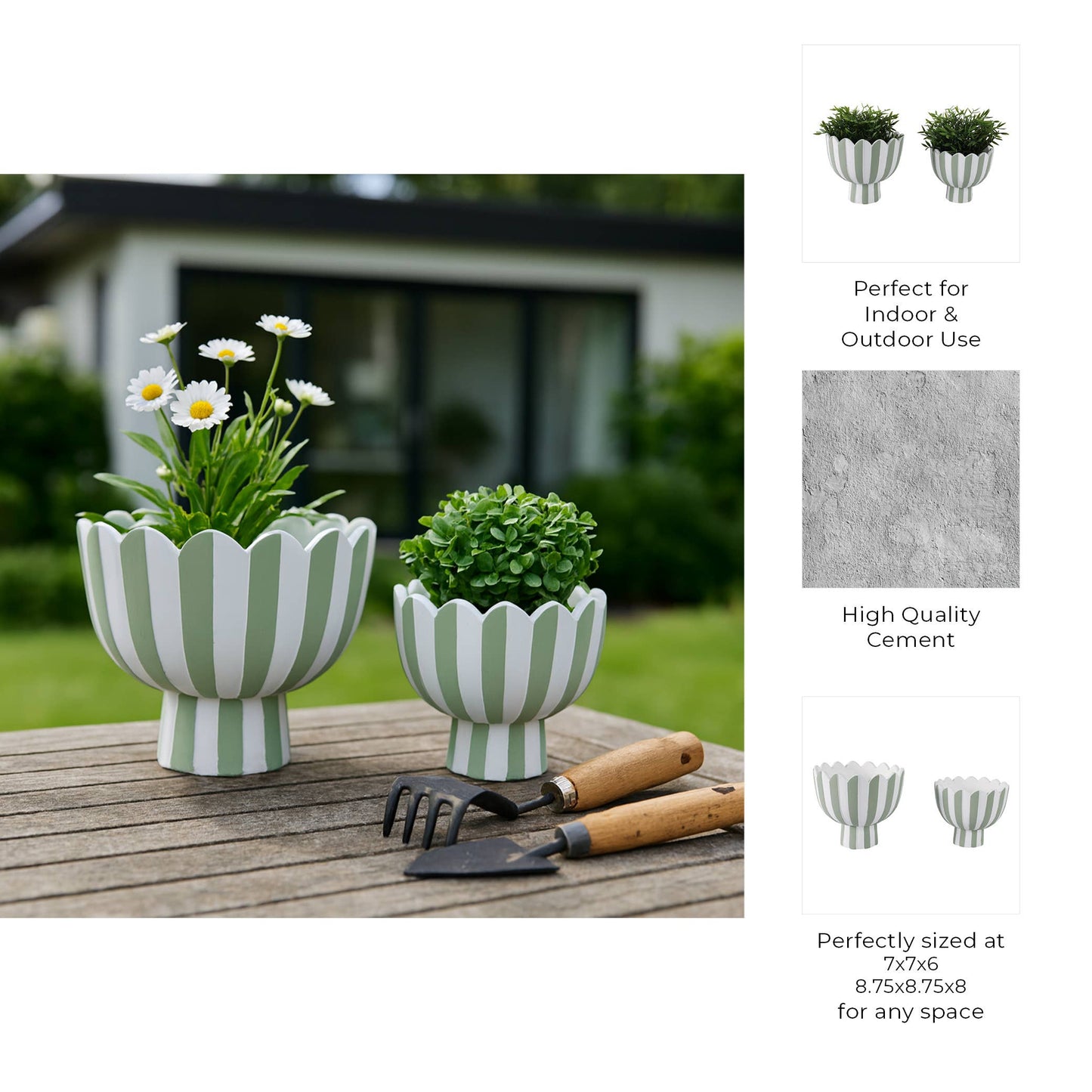 Ceramic Scalloped Striped Planters