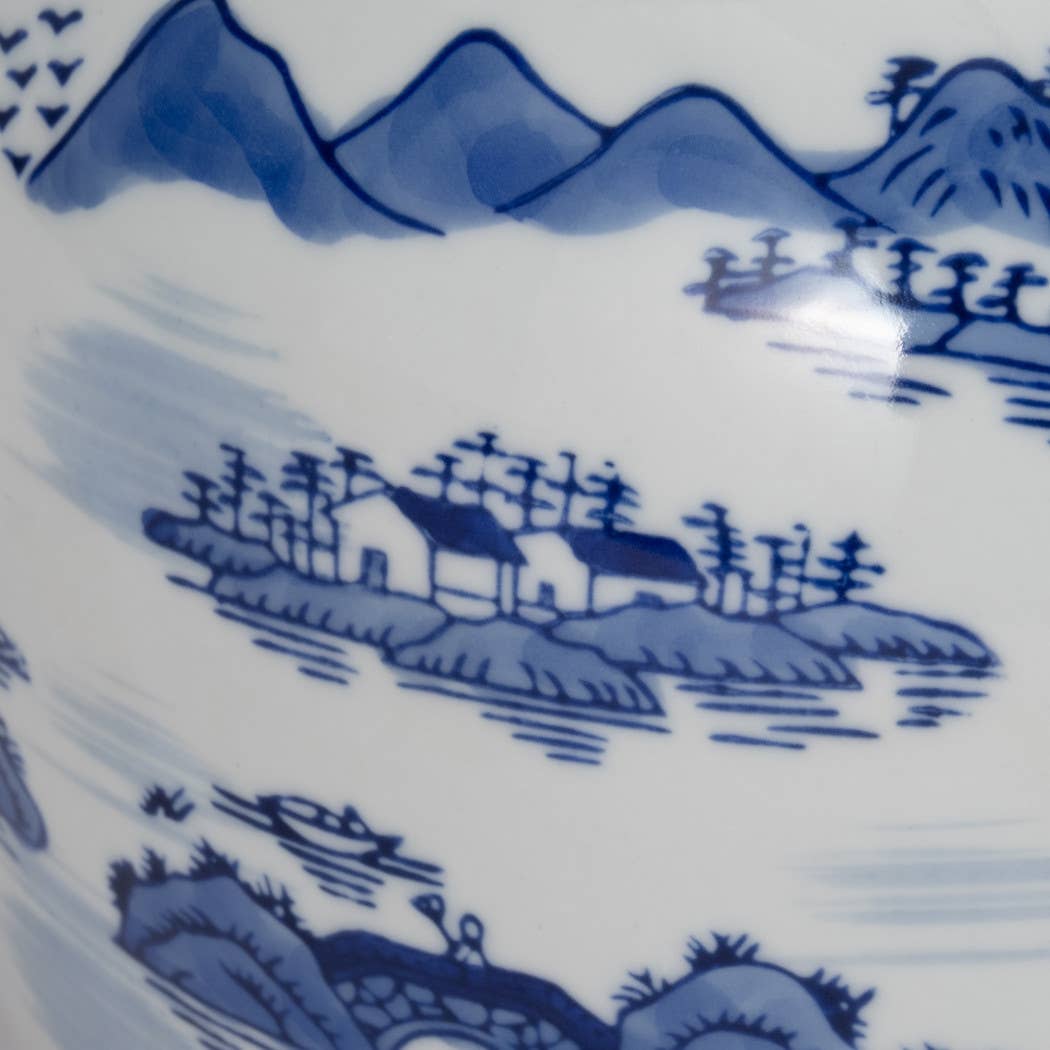 Ceramic Accent Round Lidded Decorative Jar - Blue, 10 in.