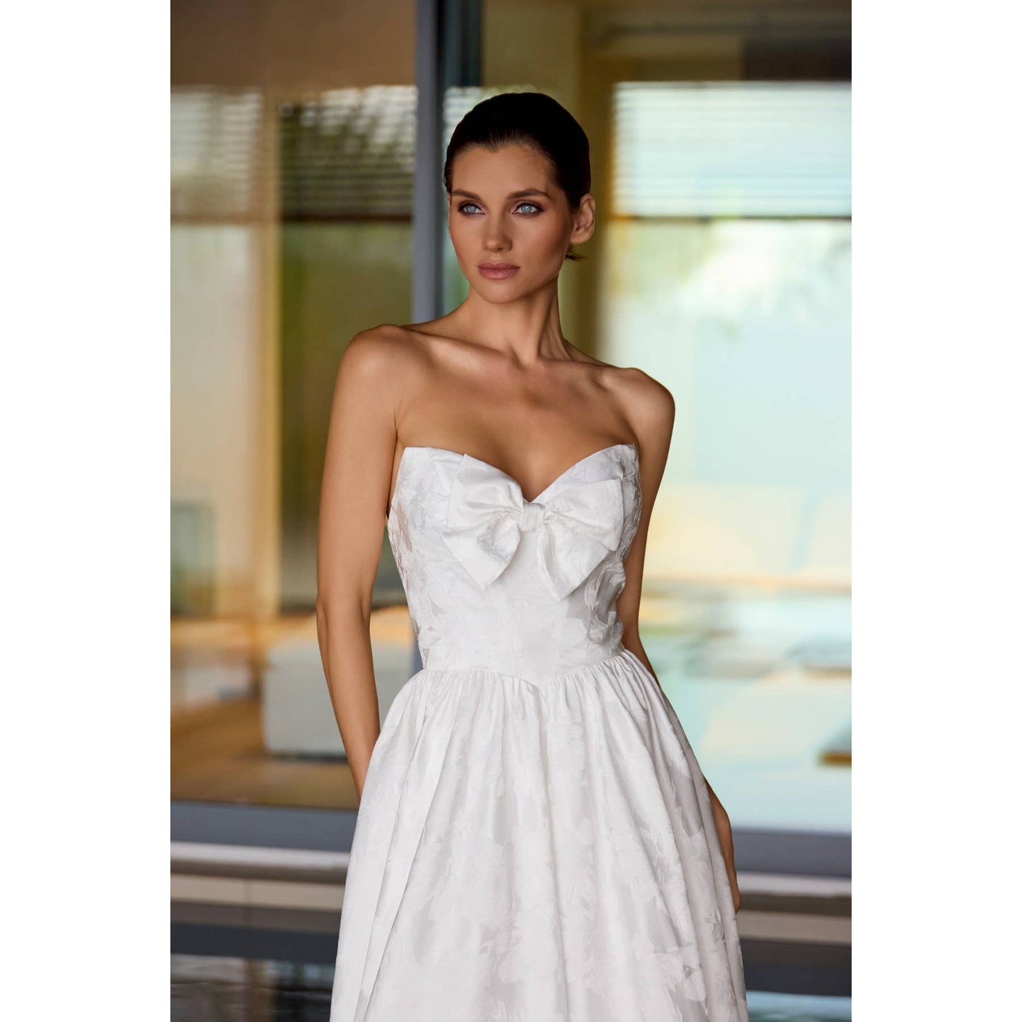 Strapless Full Skirt Gown with Bow Bodice