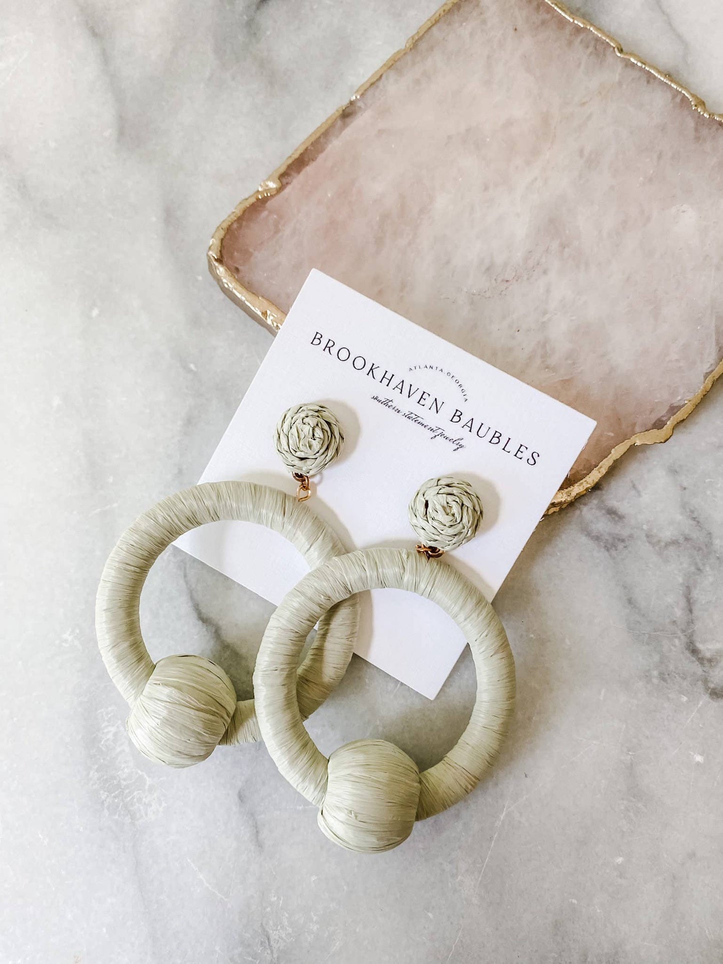 Pastel Mint Raffia Drop Hoop Earrings - Southern Jewelry