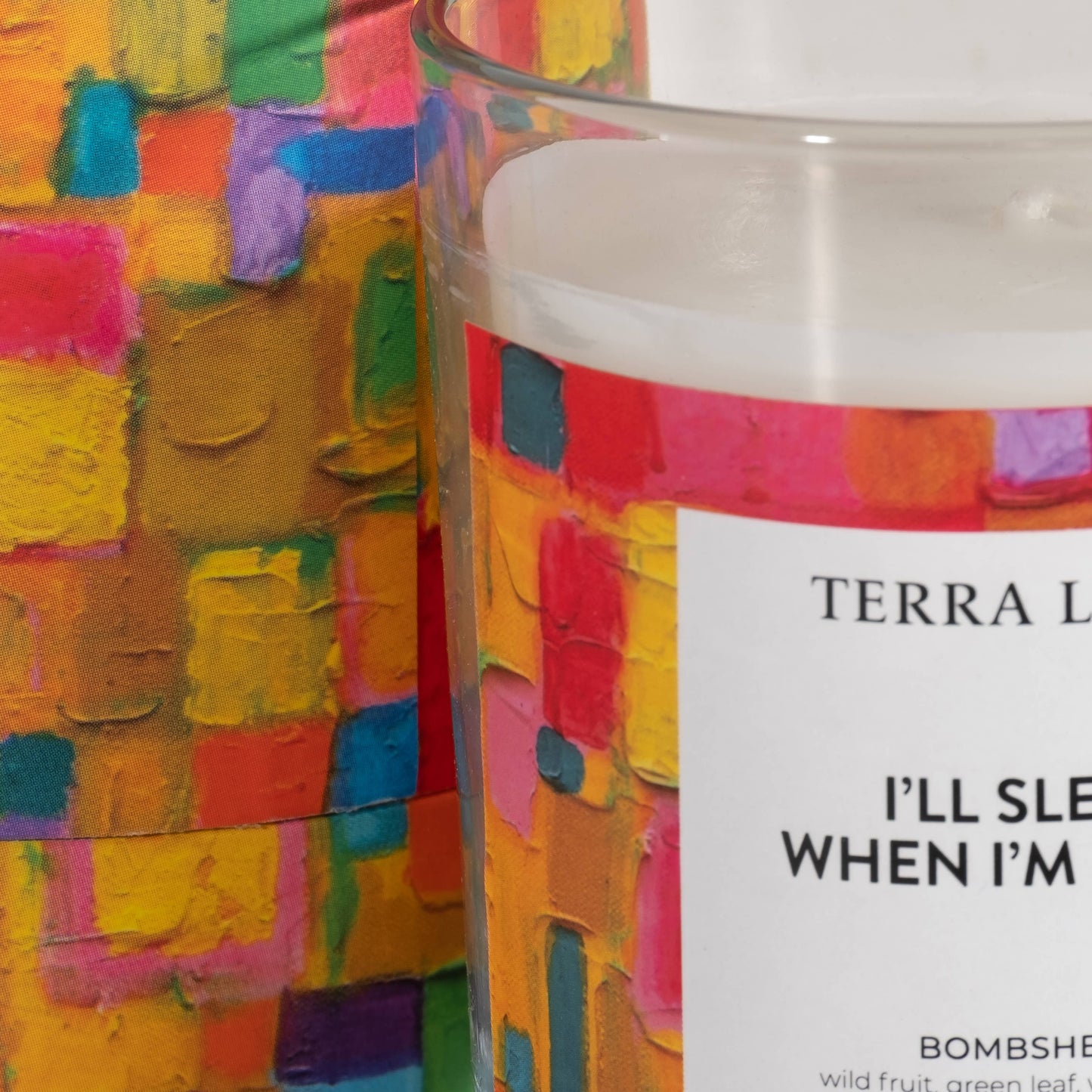 Boxed Candle - Yellow/Orange Glass "Sleep When Dead", 7 Oz