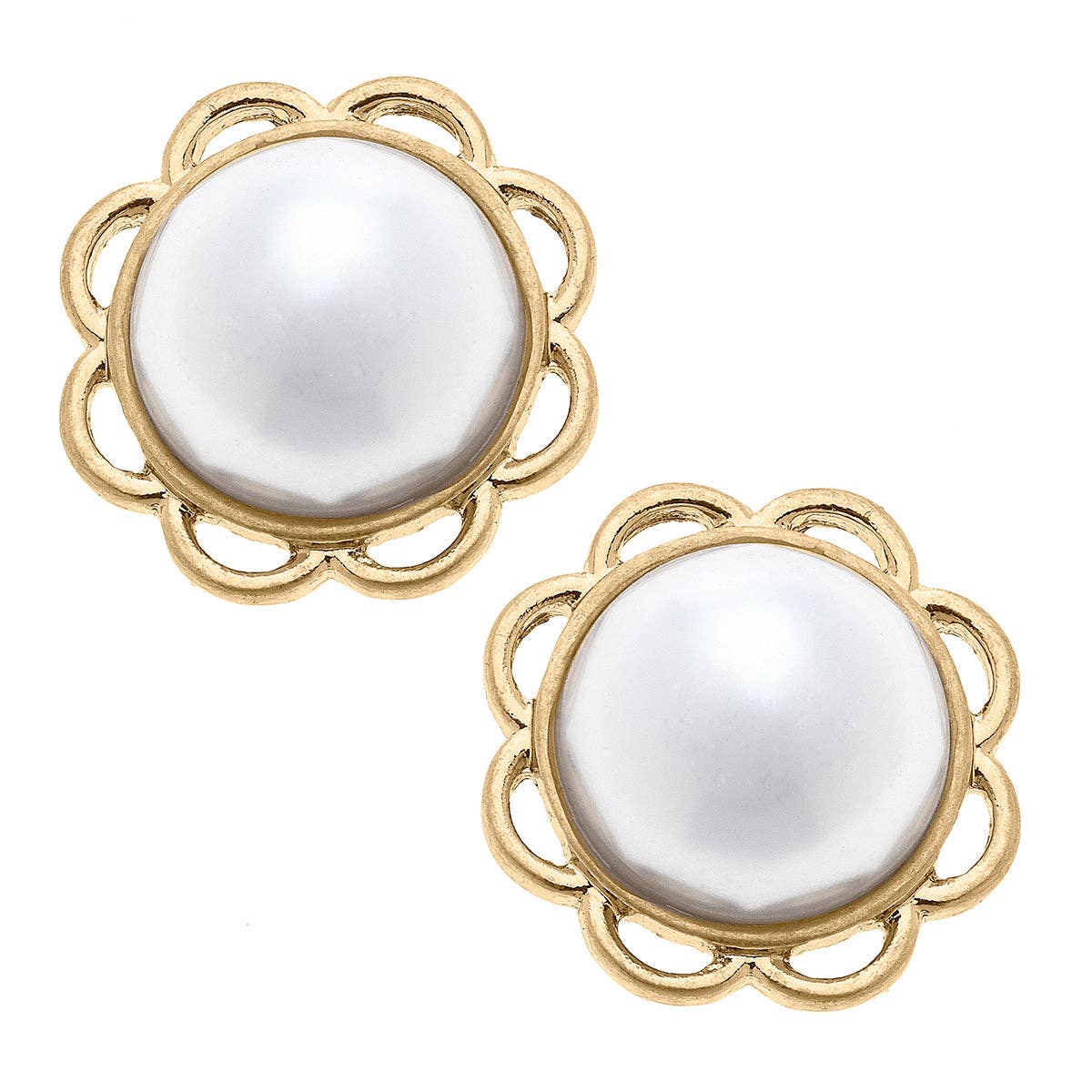 Gigi Pearl Flower Stud Earrings in Ivory