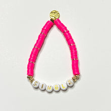 Load image into Gallery viewer, Valentine word Heishi Bracelets: Gold Bead-Pink white red heart
