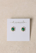 Load image into Gallery viewer, Green Malachite and Pearl Oval Stud Earrings
