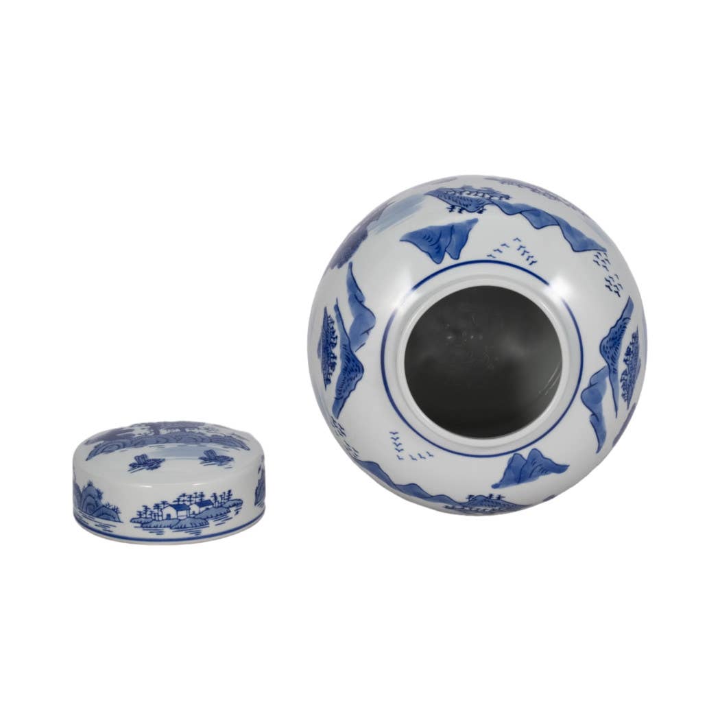 Ceramic Accent Round Lidded Decorative Jar - Blue, 10 in.