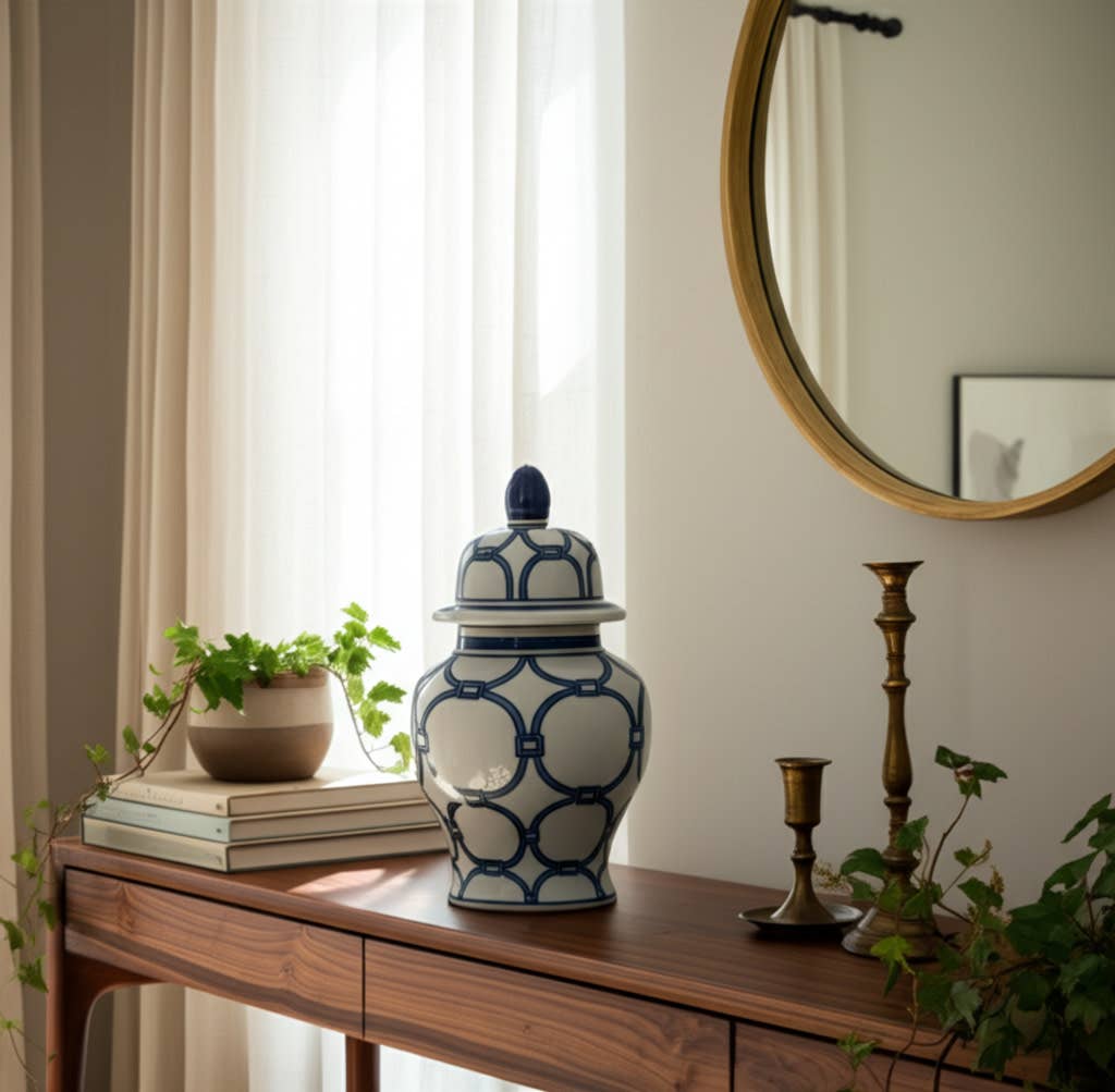 Ceramic Links Flower Decorative Temple Jar