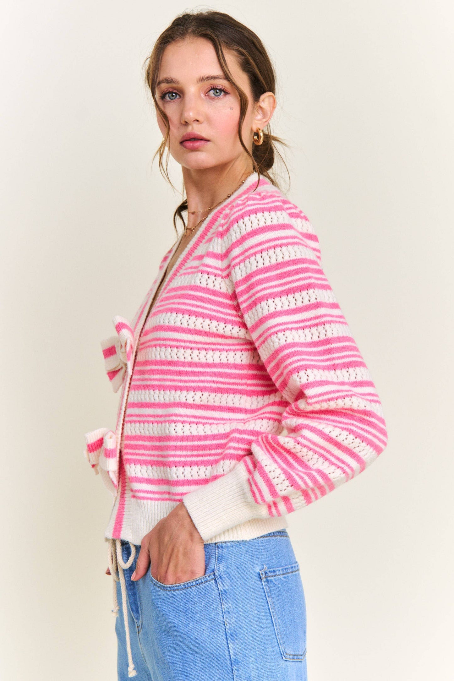 Pink Stripe Knit Cardigan