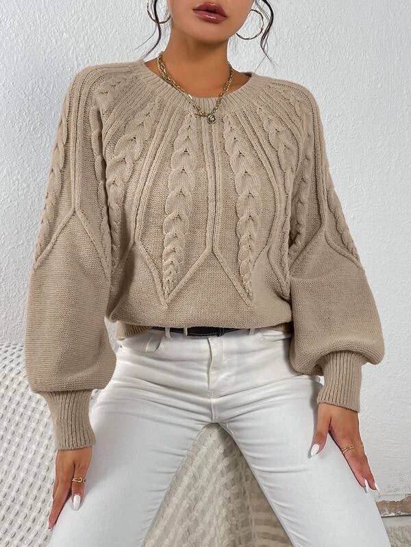 Cable knit Balloon Sleeves sweater jumper