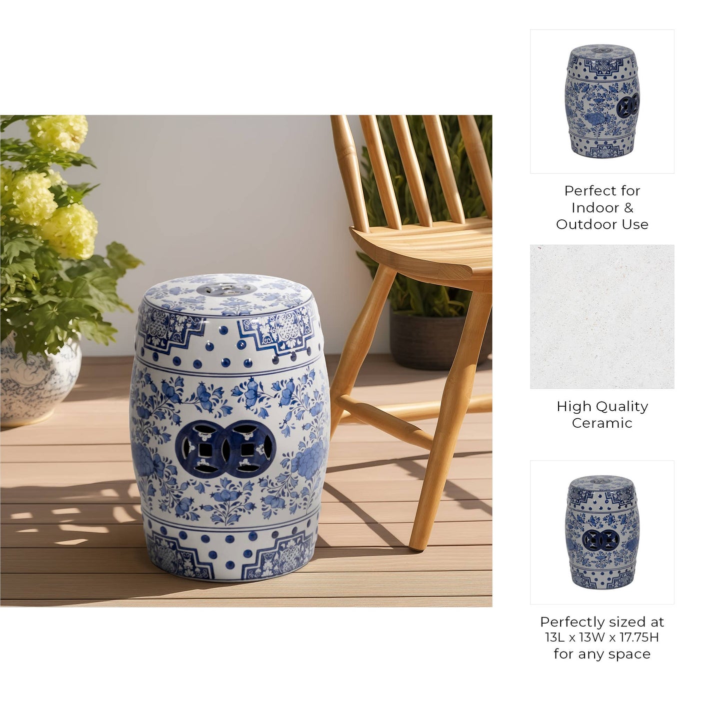 Ceramic Chinoiserie Floral Garden Stool