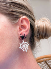 Load image into Gallery viewer, Spider Cobweb Dangle Earrings: Purple
